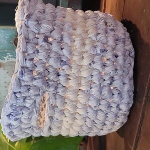 Crocheted Fabric Basket - Offwhite And Purple